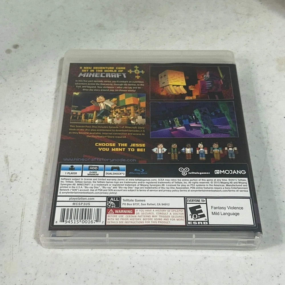 Minecraft Story Mode Season Pass Disc Sony PS3 PlayStation 3 Telltale Games